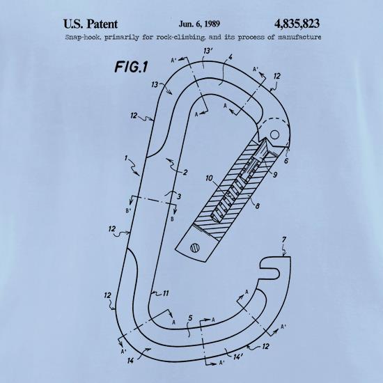 Rock Climbing Carabiner Patent Diagram t shirt